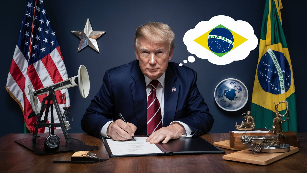 Trump refletindo sobre petróleo, gás e energias renováveis com foco no Brasil e no mercado global.