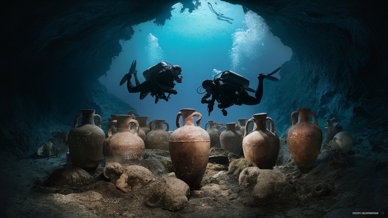 Mergulhadores encontram naufrágio de 2.600 anos com ânforas intactas no Mediterrâneo.