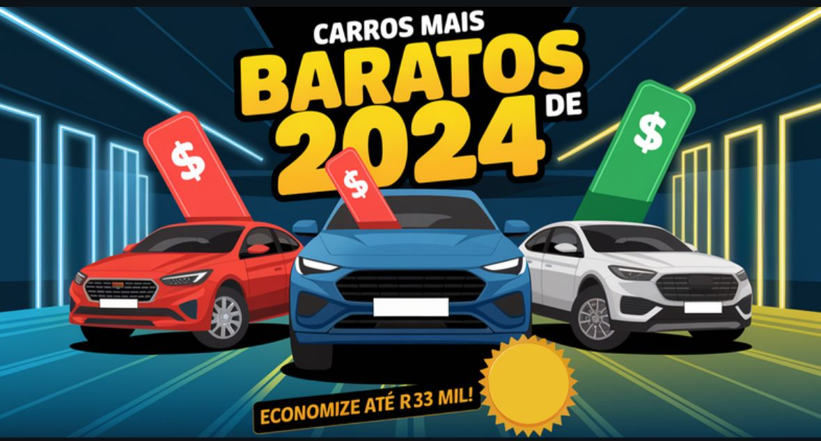 Descubra os 9 carros que desafiaram o mercado e ficaram mais baratos no Brasil em 2024, com preços reduzidos em até R$ 33 mil! (Imagem: Reprodução/Canva)