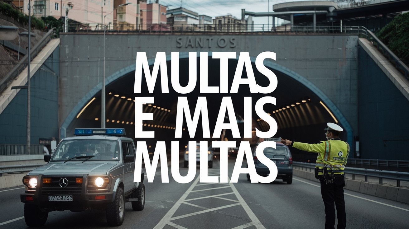 Motoristas em Santos são multados por não usarem farol baixo em túneis. Projeto de lei propõe multas proporcionais ao valor do veículo.