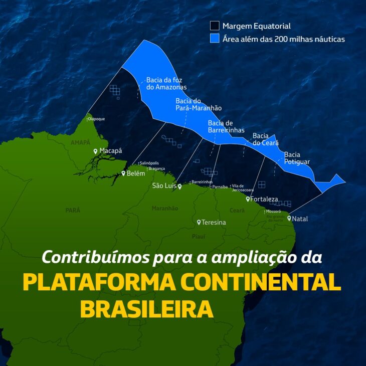 Mapa das cidades, estados e Bacias que serão impactadas pela exploração da Margem Equatorial do Brasil