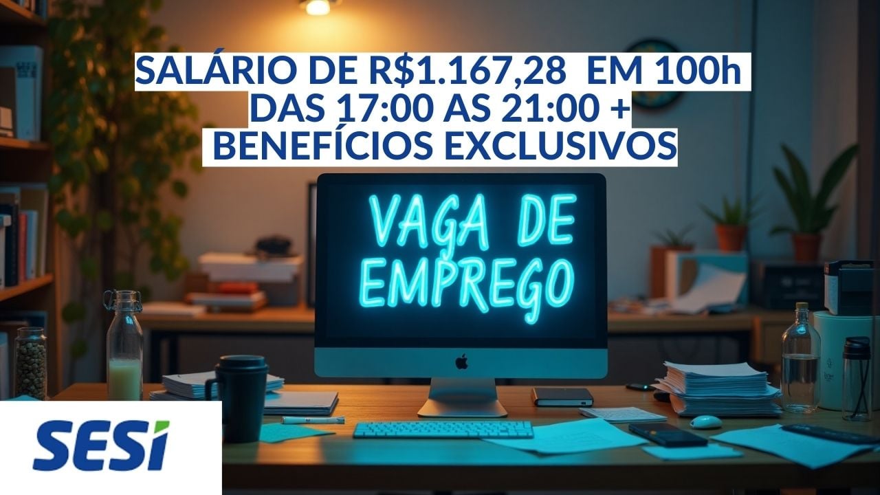 SESI abre vaga para quem tem ensino médio e quer atuar em vaga de Assistente Administrativo das 17:00 as 21:00 de segunda a sexta para ganhar salário de R.167,28 + benefícios, oportunidade única