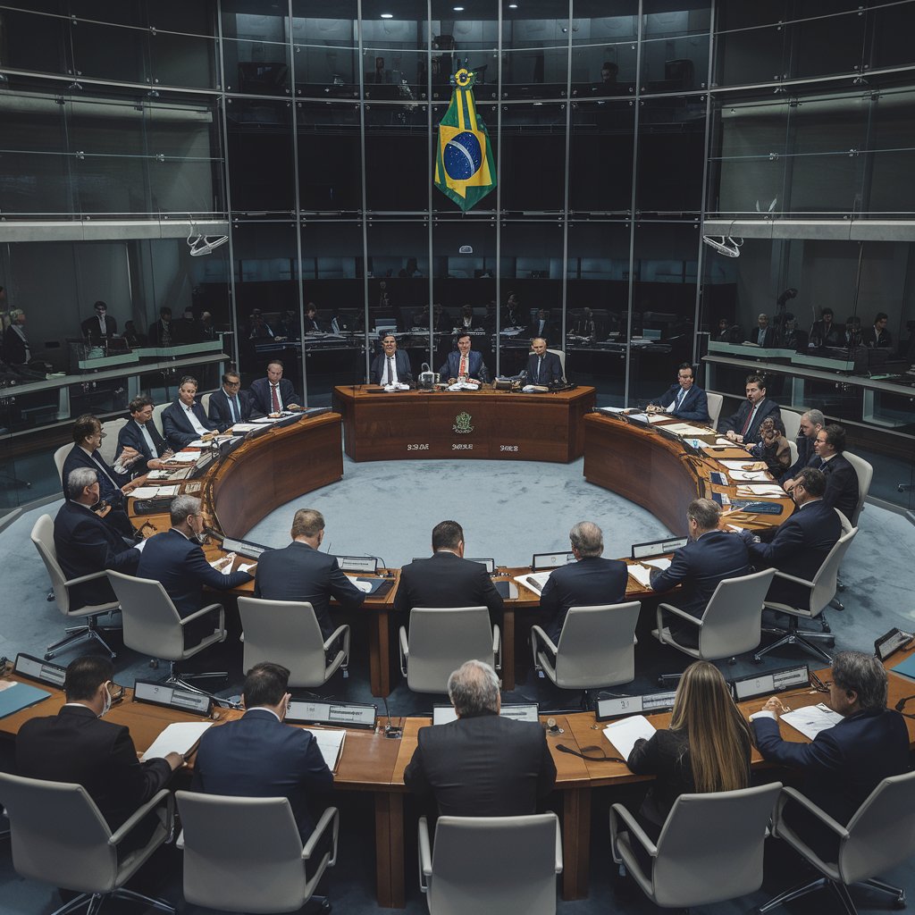 Sessão parlamentar no Brasil discute a regulamentação da Inteligência Artificial e segurança digital.