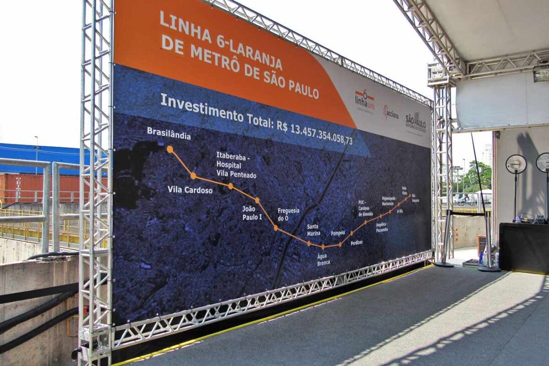 Obras da Linha 6-Laranja do Metrô SP superam 60% de execução em abril de 2025. Com 15 estações e uso da tuneladora Tatuzão, previsão de entrega é para 2026.