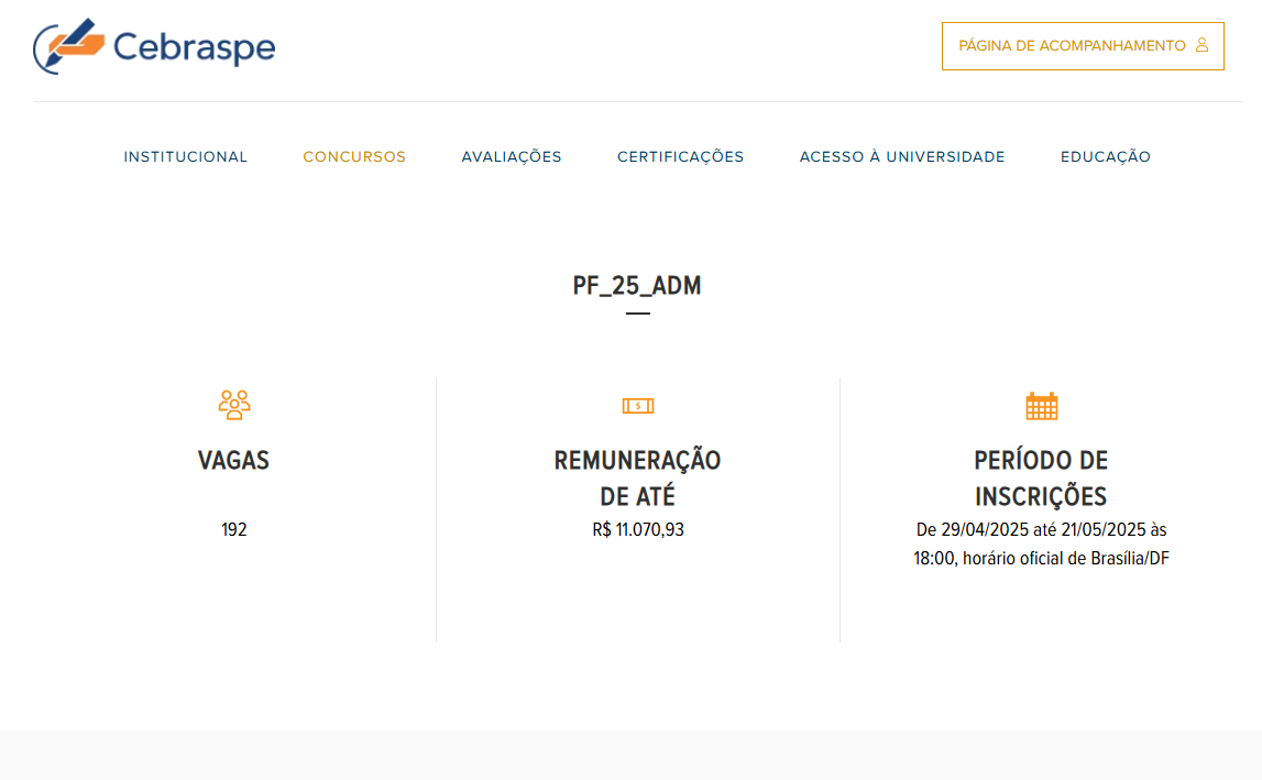 Edital lançado com 192 vagas (médio/sup), salário até R$ 11 mil. Inscrições 29/04-21/05. Provas em 29/06. 