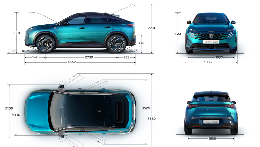 O novo Peugeot e-3008 é a versão elétrica do SUV médio da marca francesa. Antes de uma possível fabricação nacional do 3008, especula-se que este modelo elétrico possa ser importado para o Brasil. Foto: Divulgação