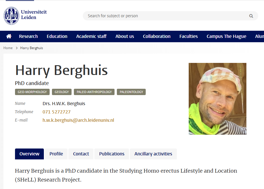 Perfil do Arqueólogo Harry Berghuis na Universidade de Leiden
