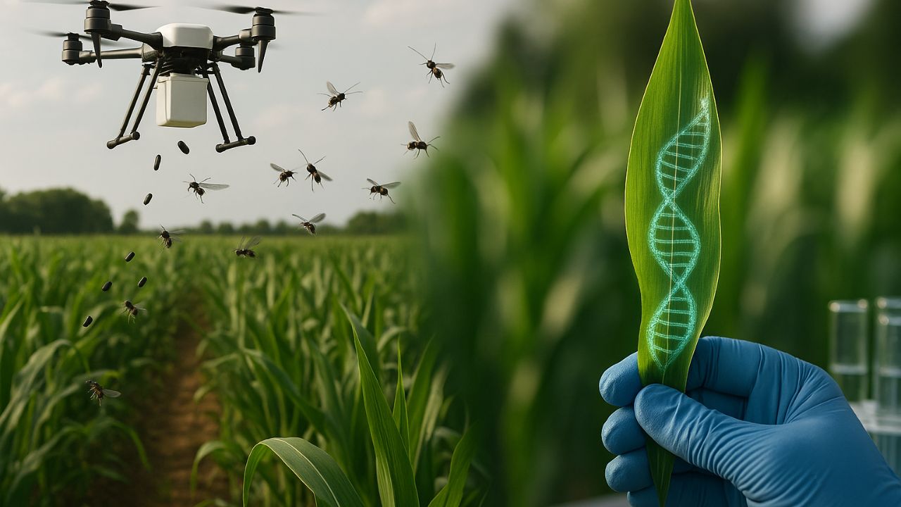 Em São Paulo, vespas são lançadas por drones para combater a cigarrinha-do-milho; nos EUA, a aposta é na edição genética para criar plantas resistentes 