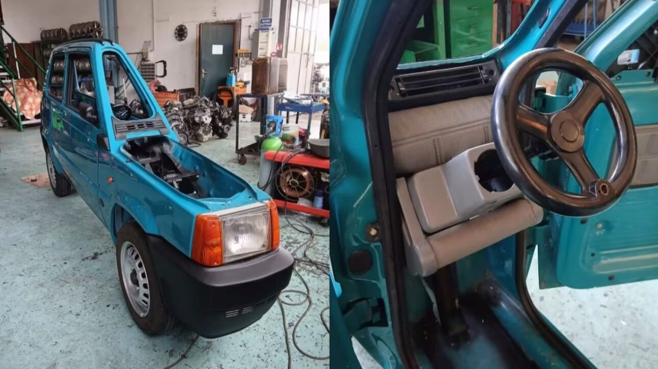 Fiat Panda modificado vira o carro mais estreito do mundo com só 50 cm de largura. Projeto italiano funcional surpreende e viraliza online.
