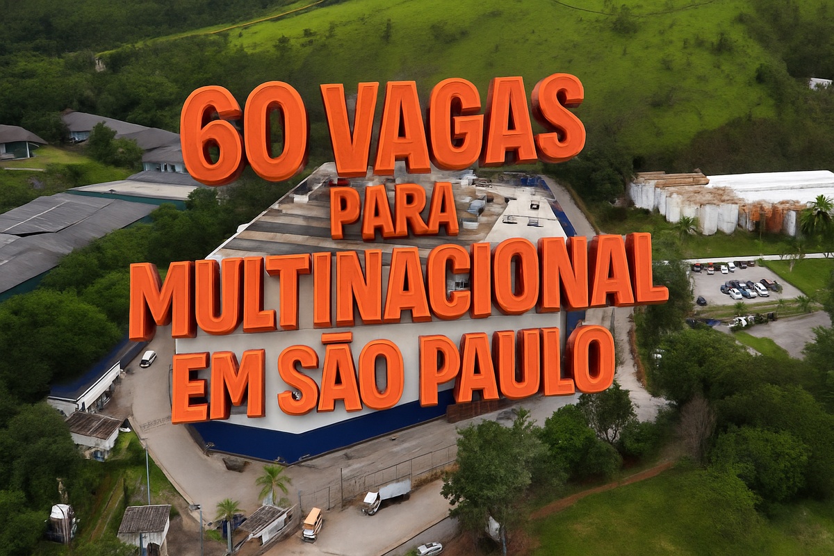 Vista aérea da fábrica da Elvin Lubrificantes em Franco da Rocha, destacando em 3D a frase “60 vagas para multinacional em São Paulo”.