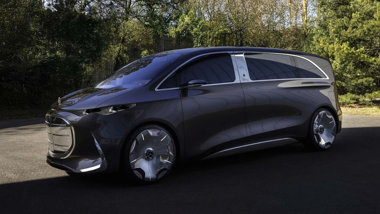 O Mercedes-Benz Vision V Concept 2025 transforma a van de luxo em um lounge privativo elétrico, focado em máximo conforto, espaço versátil e tecnologia imersiva. Imagem: Mercedes-Benz