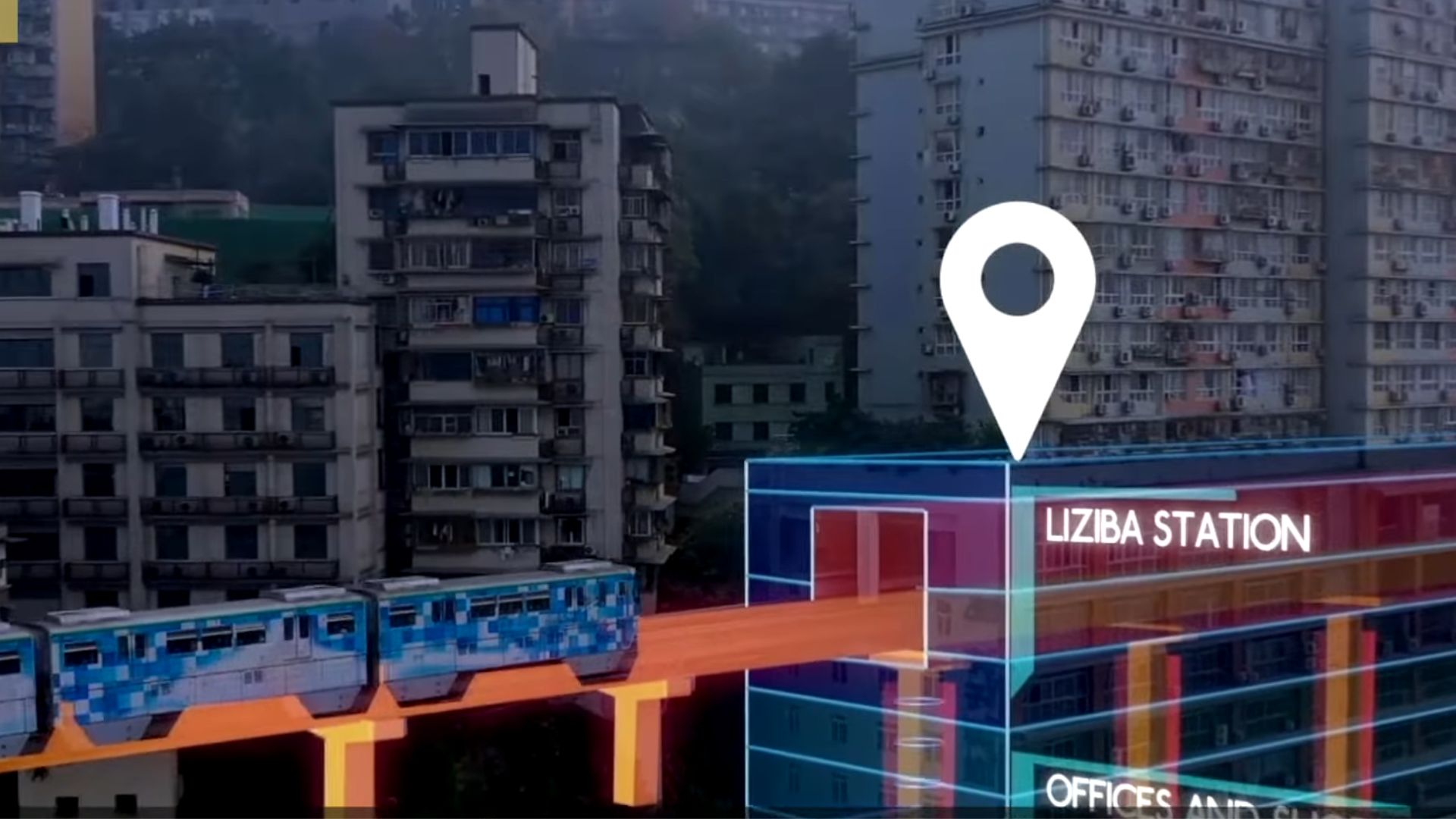 Monotrilho atravessa prédio de 19 andares em Chongqing e se torna atração turística com engenharia única e plataforma exclusiva para visitantes.