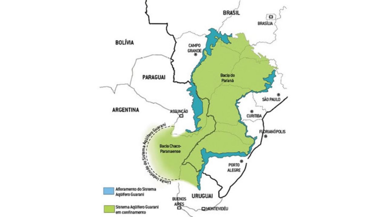 A região do Aquífero Guarani é uma vasta área subterrânea que abrange quatro países da América do Sul, sendo uma zona estratégica para o abastecimento humano e o desenvolvimento do agronegócio.