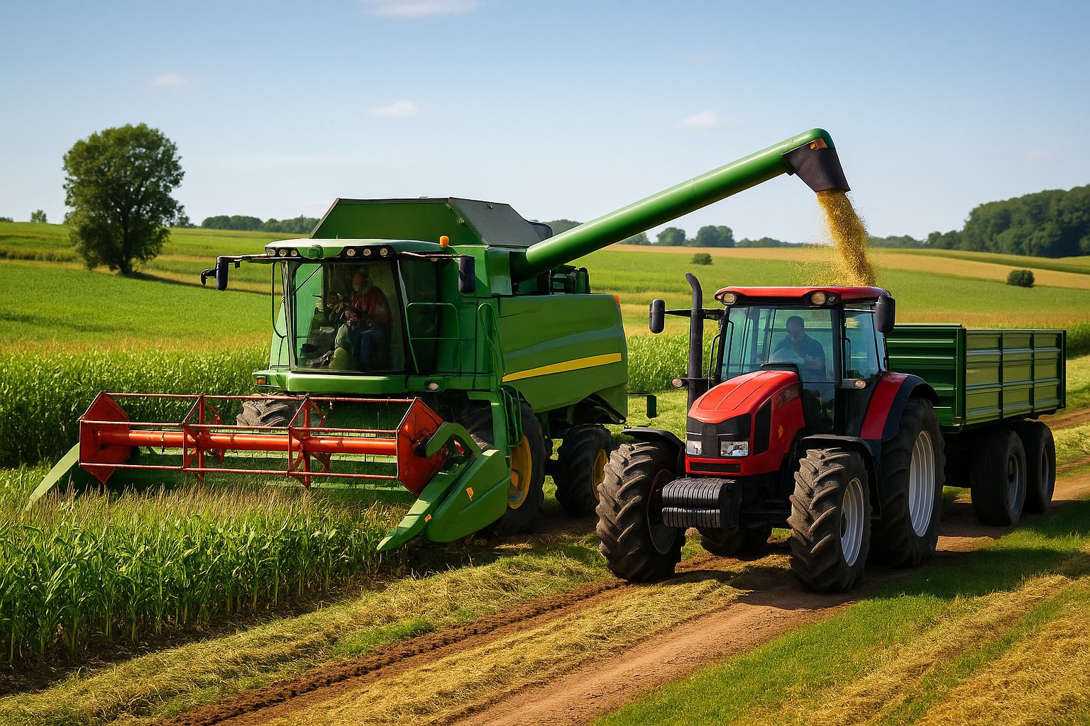 Agricultor brasileiro opera colheitadeira e trator moderno em fazenda com tecnologia chinesa para agricultura familiar