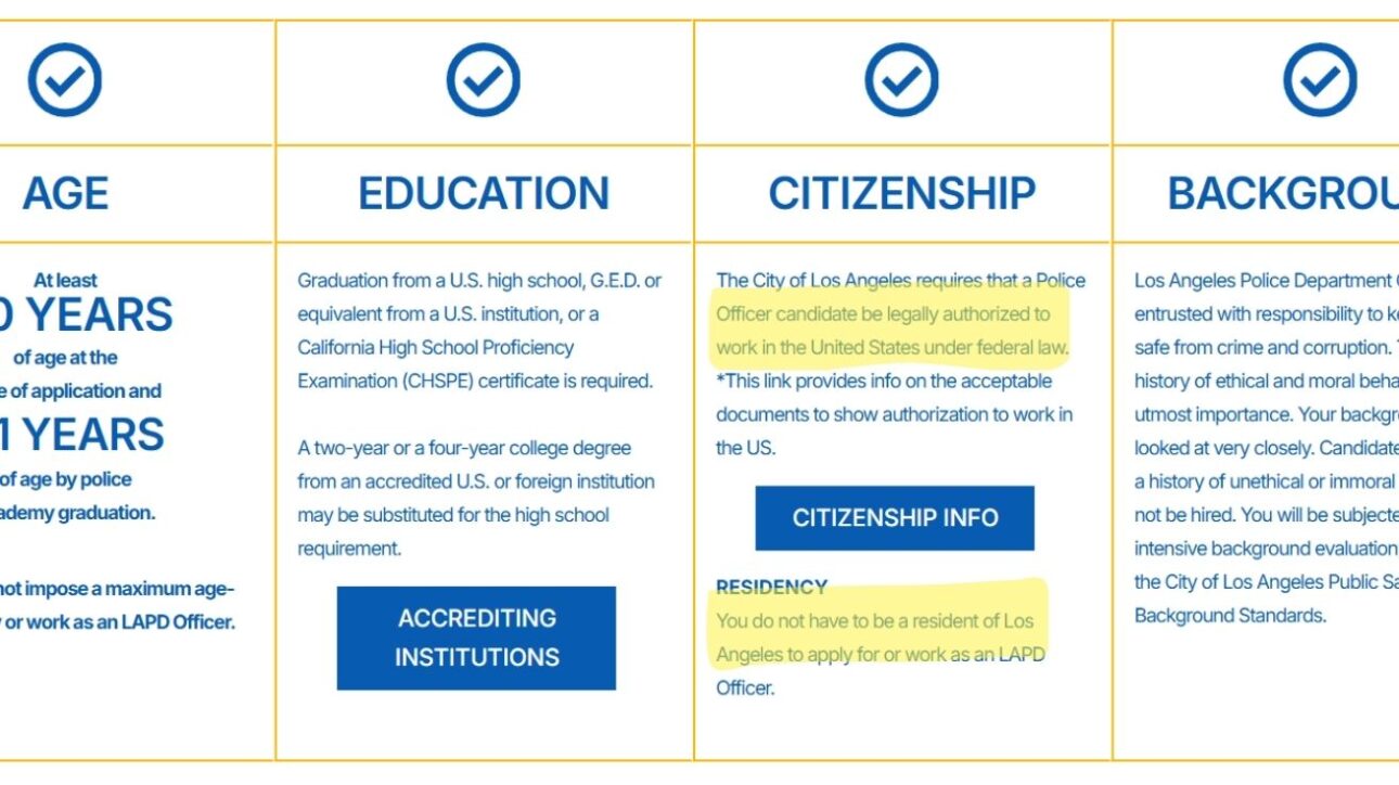 requisitos para ser policial em los Angeles na Califórnia