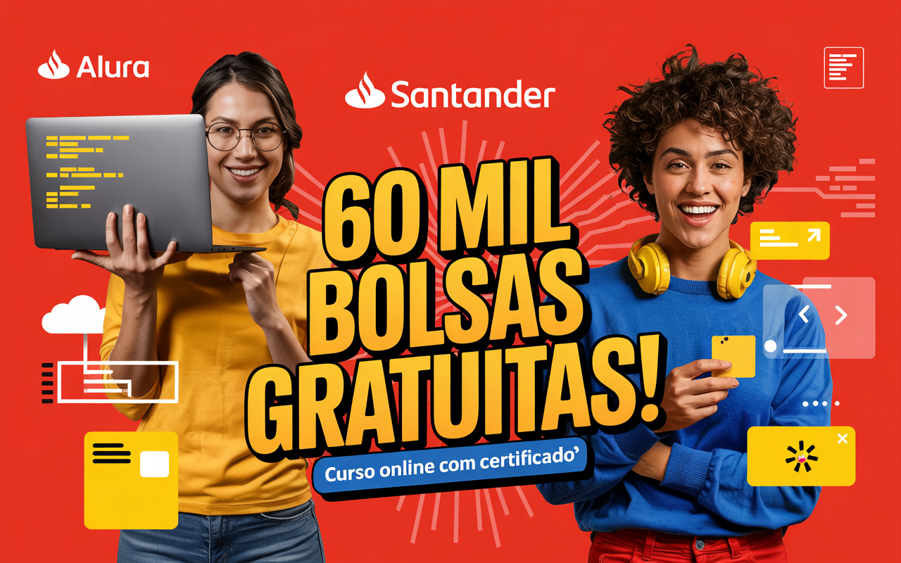 Alura e Santander liberam 60 mil bolsas em curso online de programação para iniciantes e quem quer migrar de carreira — tudo gratuito e com certificado