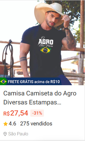 Camisa Camiseta do Agro Masculina Manga Longa Proteção UV Rodeio Fazenda Bruto Trator Brasil Dryfit Agro Não Para
