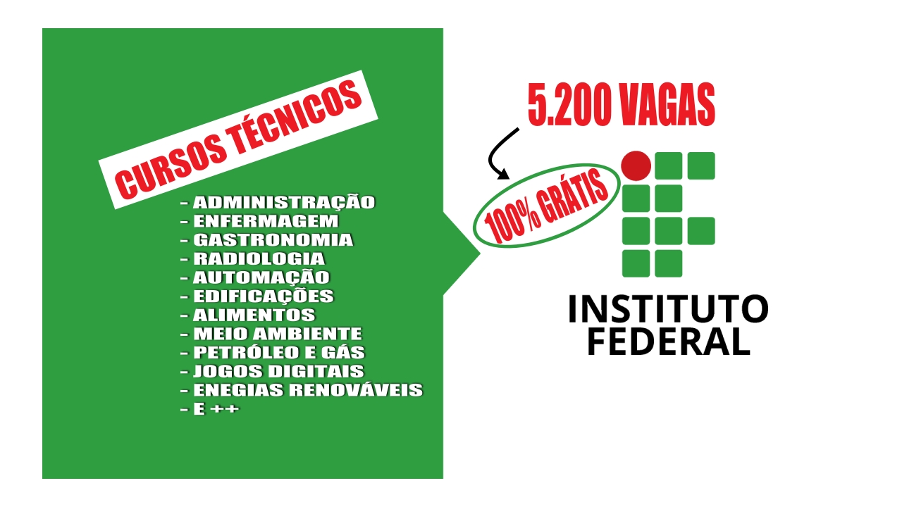 técnicos - vagas - enfermagem - administração - petróleo e gás - energia renovável - instituto federal