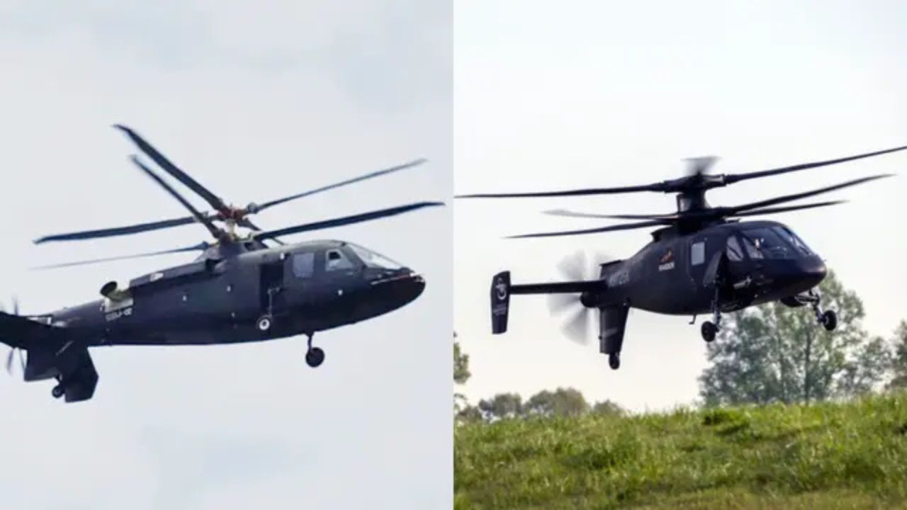 Nesta imagem, o novo helicóptero militar da China e o S-97 Raider dos EUA são vistos lado a lado, revelando um design quase idêntico que expõe a acirrada disputa tecnológica entre as duas nações. (Esquerda helicóptero da China)