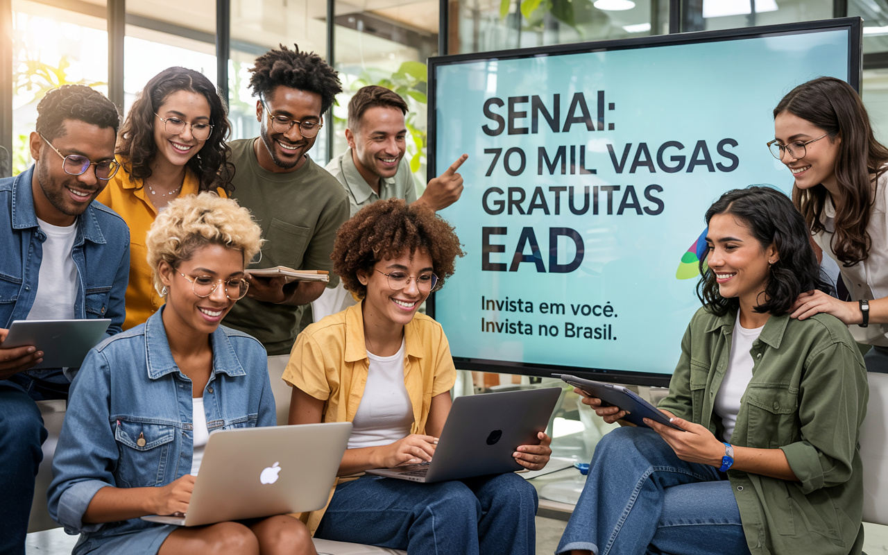 SENAI em todo o Brasil convocam interessados em fazer cursos 100% gratuitos e EAD. São mais de 70 mil vagas com opções de cursos em diversas áreas como idiomas, tecnologia, vendas, administração, logística e mais