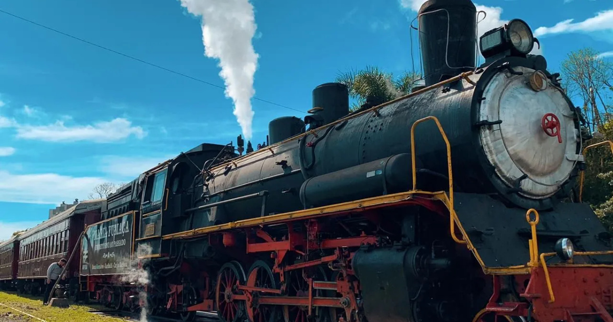 Explore viagens sobre trilhos no Brasil com maria-fumaça histórica, passeios por vinícolas, túneis na mata e roteiros ferroviários imperdíveis. (Foto: gramadooficial)