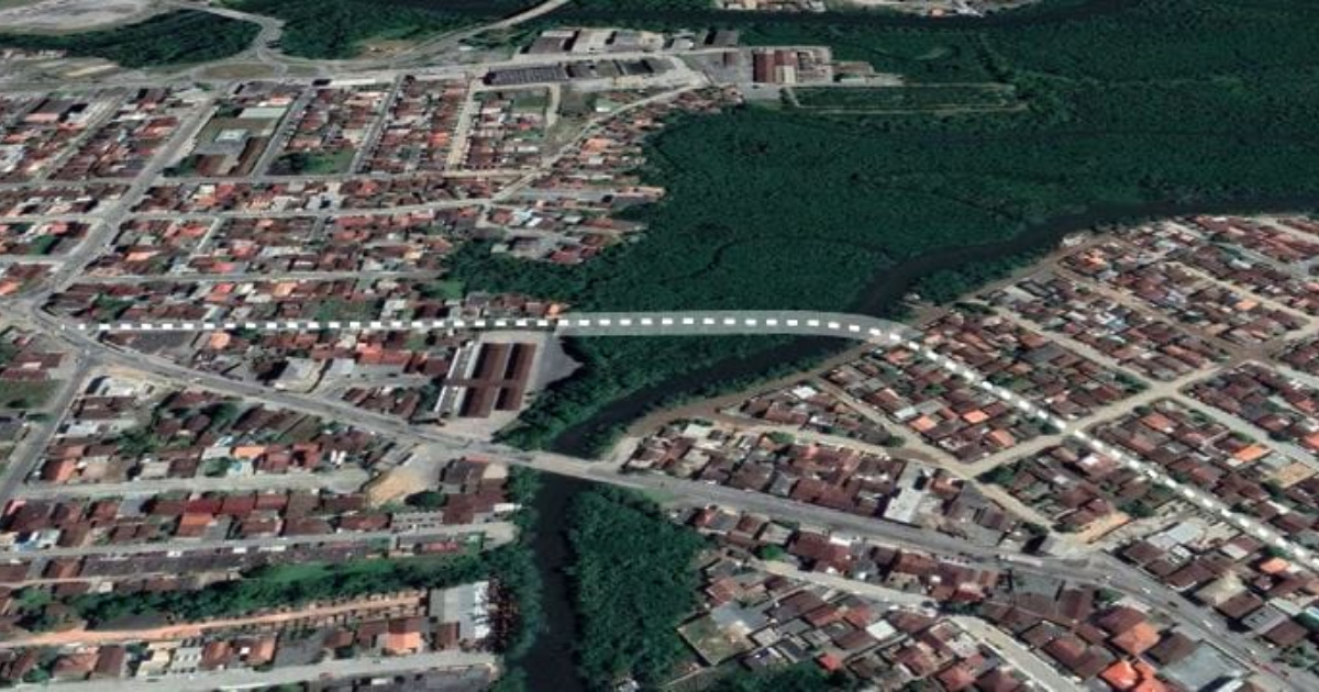 Joinville investe R$ 25,9 milhões em ponte curva com tecnologia cantitravel para cruzar o rio Itaum, preservando vegetação nativa e melhorando mobilidade. (Foto: Divulgação)