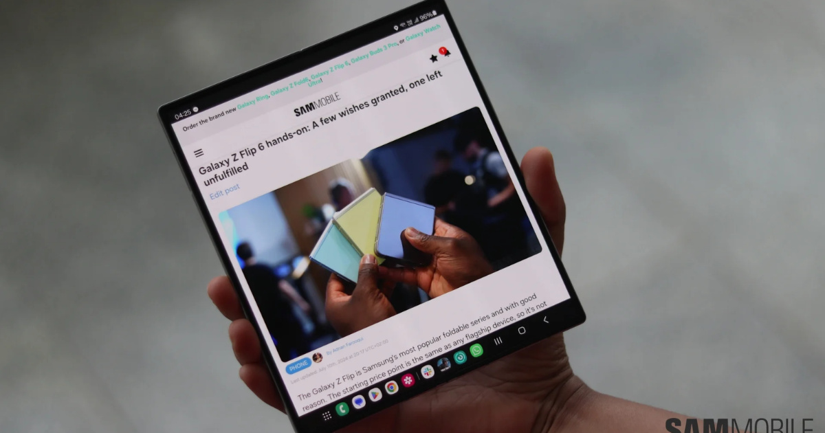 Samsung apresenta MONT FLEX, novo painel dobrável com resistência a 500 mil dobras e vinco quase invisível, destaque na K-Display 2025. (Foto: sammobile)