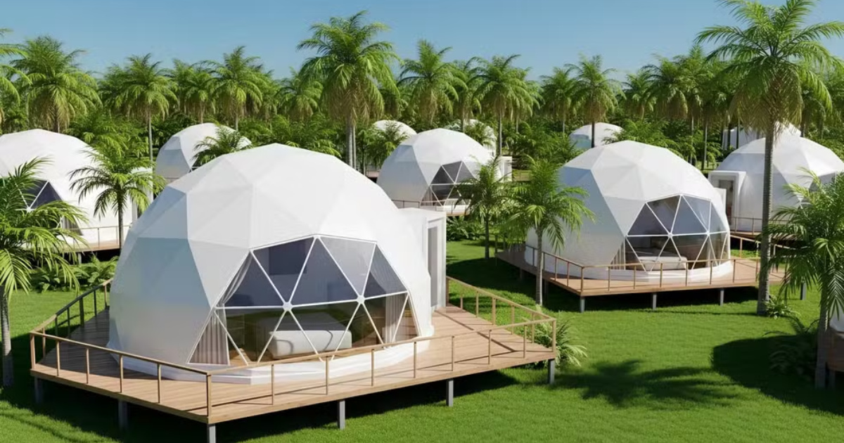 Casas modulares sustentáveis em formato de domo, feitas de plástico reciclado, automação e montagem rápida, ganham espaço no Brasil. (Foto: Amazônia Domos)