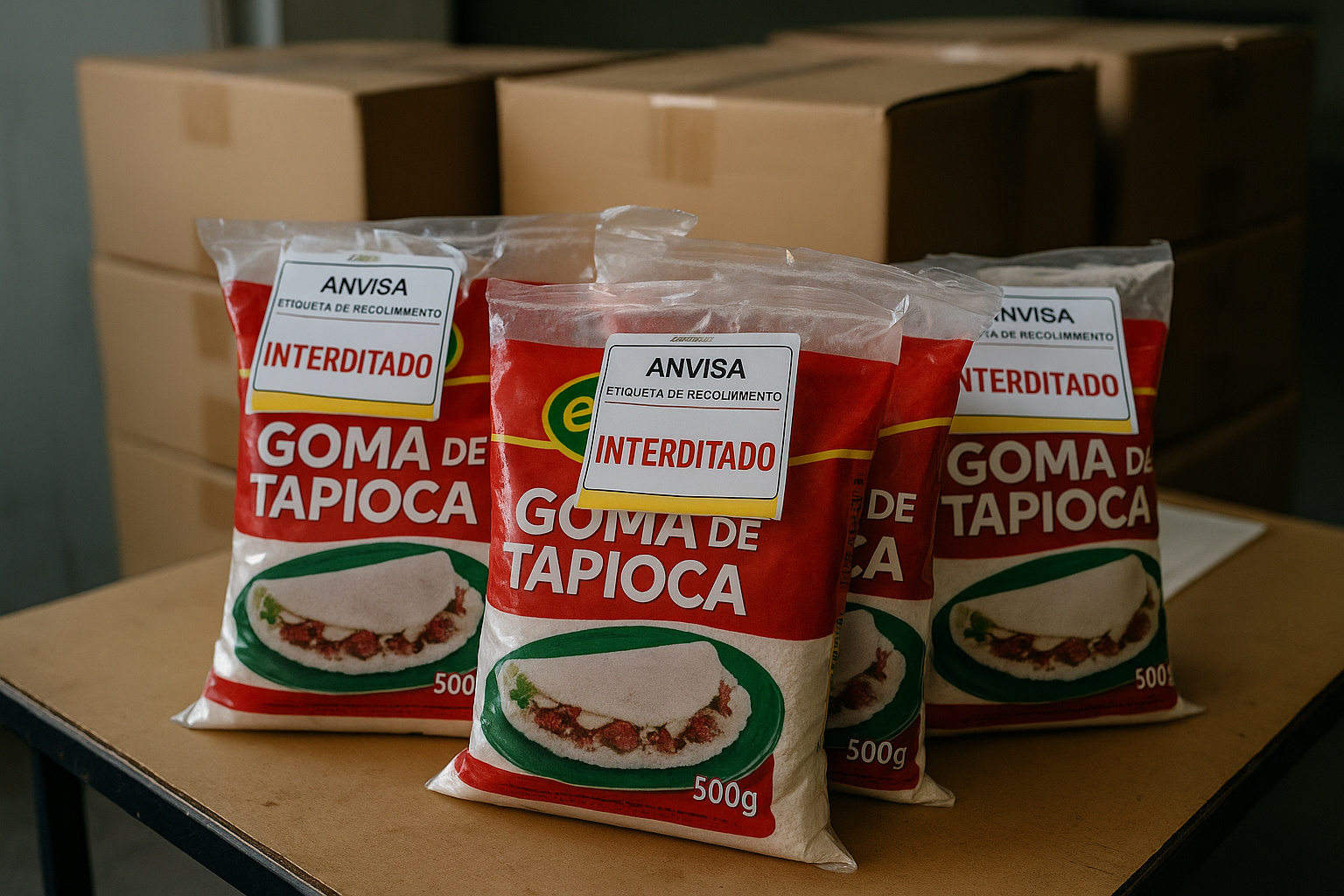 Suplementos alimentares interditados pela Anvisa em mesa de fiscalização