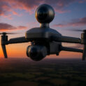 Drone Antigravity A1 filmando em 8K e 360 graus no céu durante o pôr do sol
