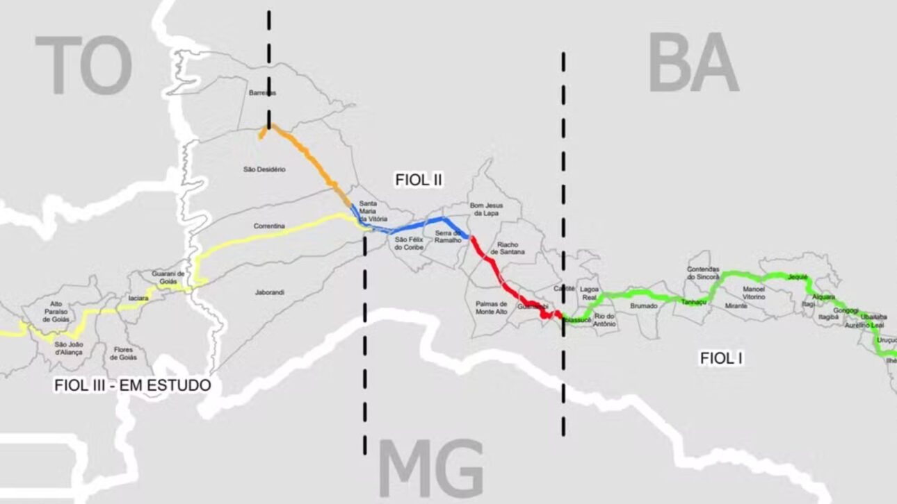 Em vermelho, trecho II da Fiol, cujo edital de construção foi lançado pelo governo Lula — Foto: Reprodução/InfraSA
