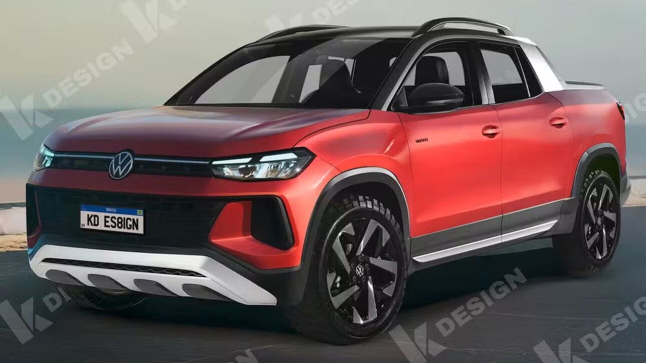 Volkswagen prepara a Udara, picape intermediária que substituirá a Saveiro em 2026, com motor híbrido e porte de Montana.