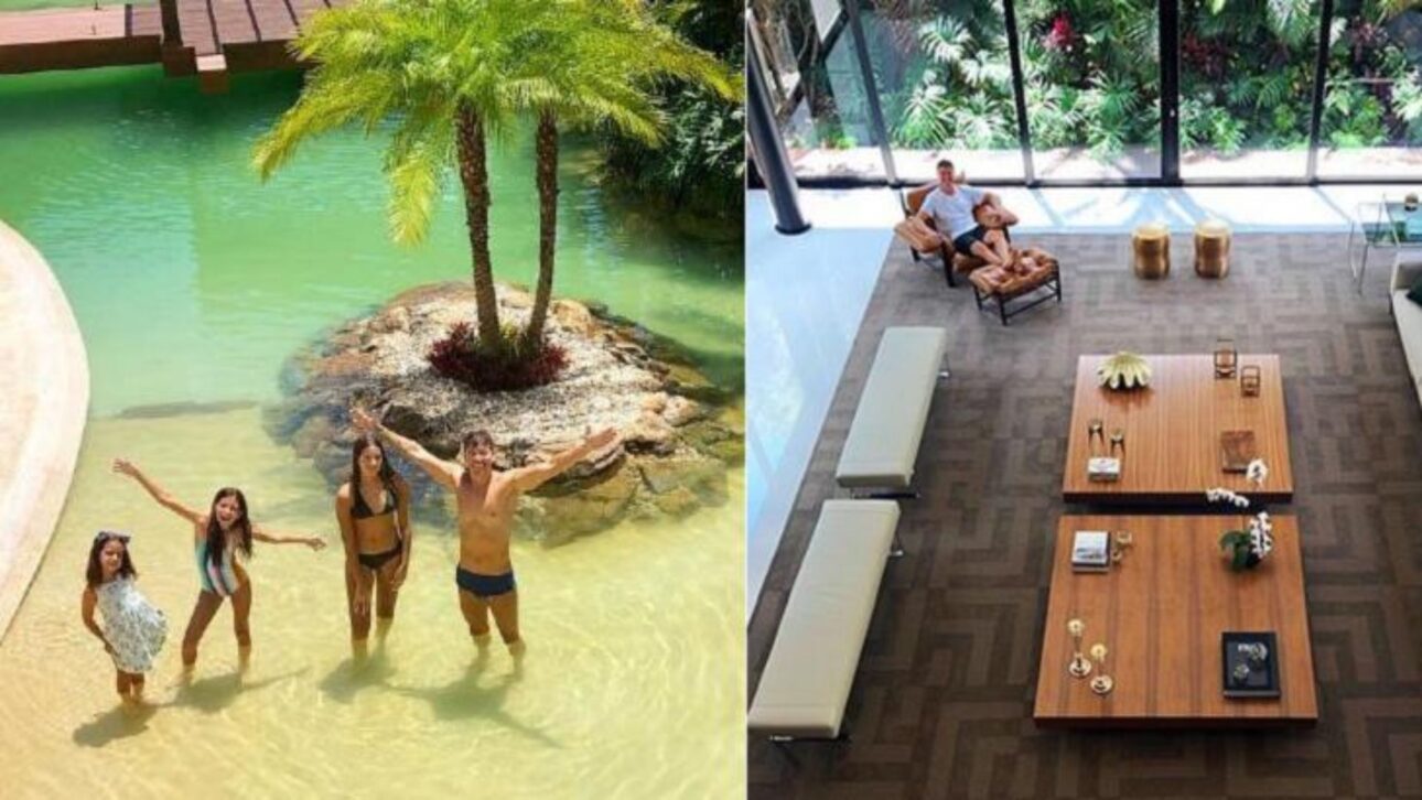 Mansão de Rodrigo Faro em Alphaville tem praia artificial de 500 mil litros, ilhas, cachoeira e elevador residencial.