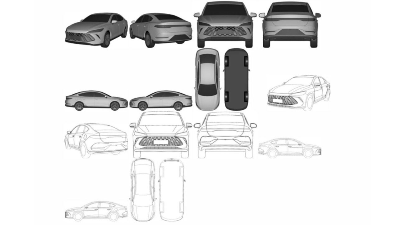 BYD Qin Plus chega ao Brasil registrado no INPI, sedã híbrido com até 2.100 km de autonomia e motor elétrico de 217 cv.