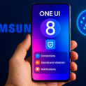Smartphone Samsung Galaxy exibindo a nova interface One UI 8 com recursos de inteligência artificial e segurança avançada.