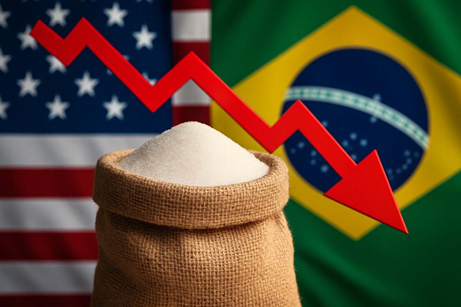 Exportações de açúcar do Brasil para os EUA caíram 69,5% em agosto após tarifa de 50%. China amplia liderança e México cresce 43%.