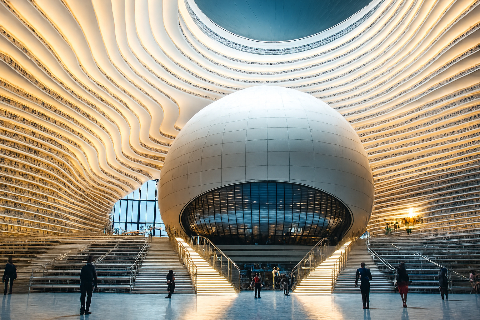 Biblioteca futurista na China com espaço para 1,2 milhão de livros impressiona arquitetos e já é comparada ao Congresso dos EUA em tamanho e grandiosidade