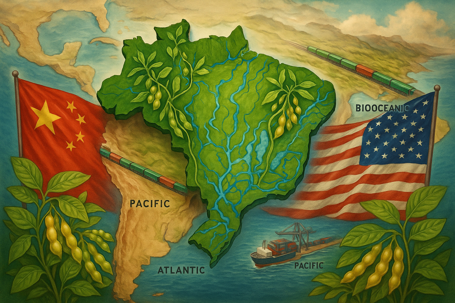 Brasil alvo de disputa entre China e EUA por soja, água e rotas estratégicas.