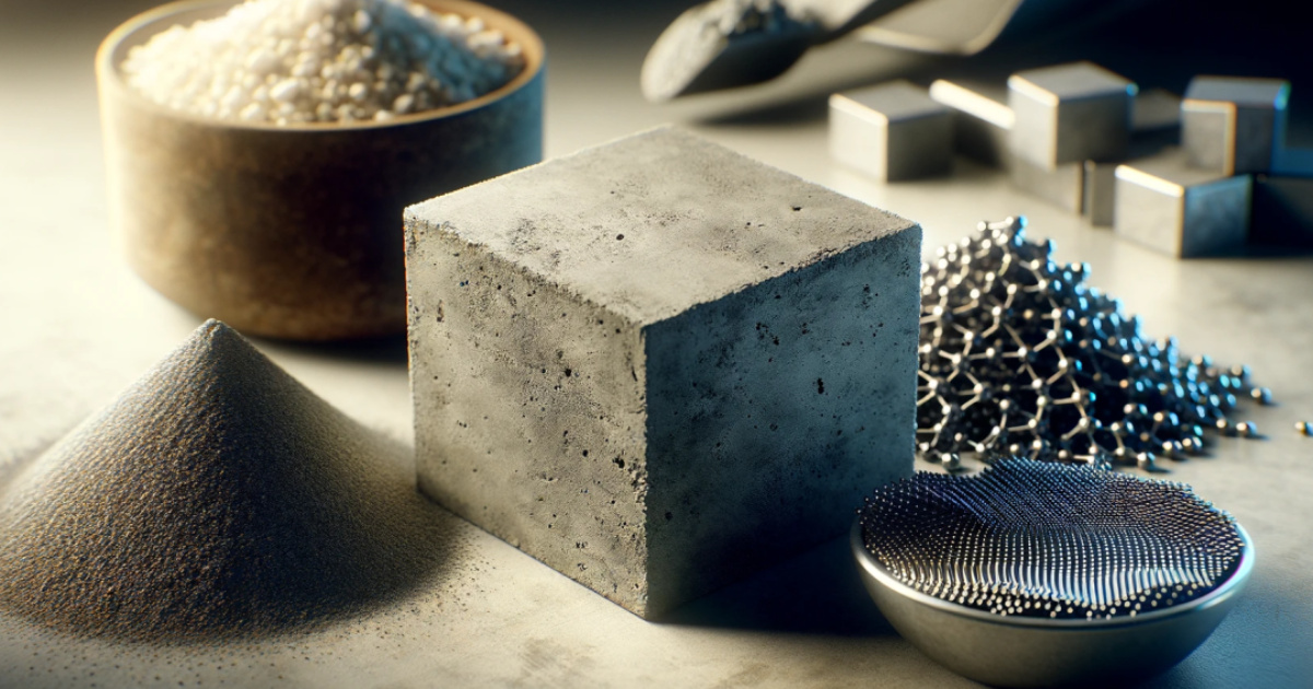cubo de concreto com grãos e grafeno ao lado, simbolizando substituição da areia por grafeno
Legenda (138 caracteres): Concrete sustentável com grafeno reforçado substituindo areia, mais leve e resistente para inovação na construção civil. (Imagem: GCO Portal)