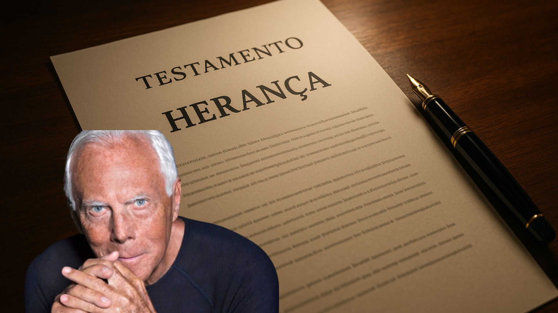 Testamento representando a herança bilionária de Giorgio Armani, estimada em R$ 65 bilhões.