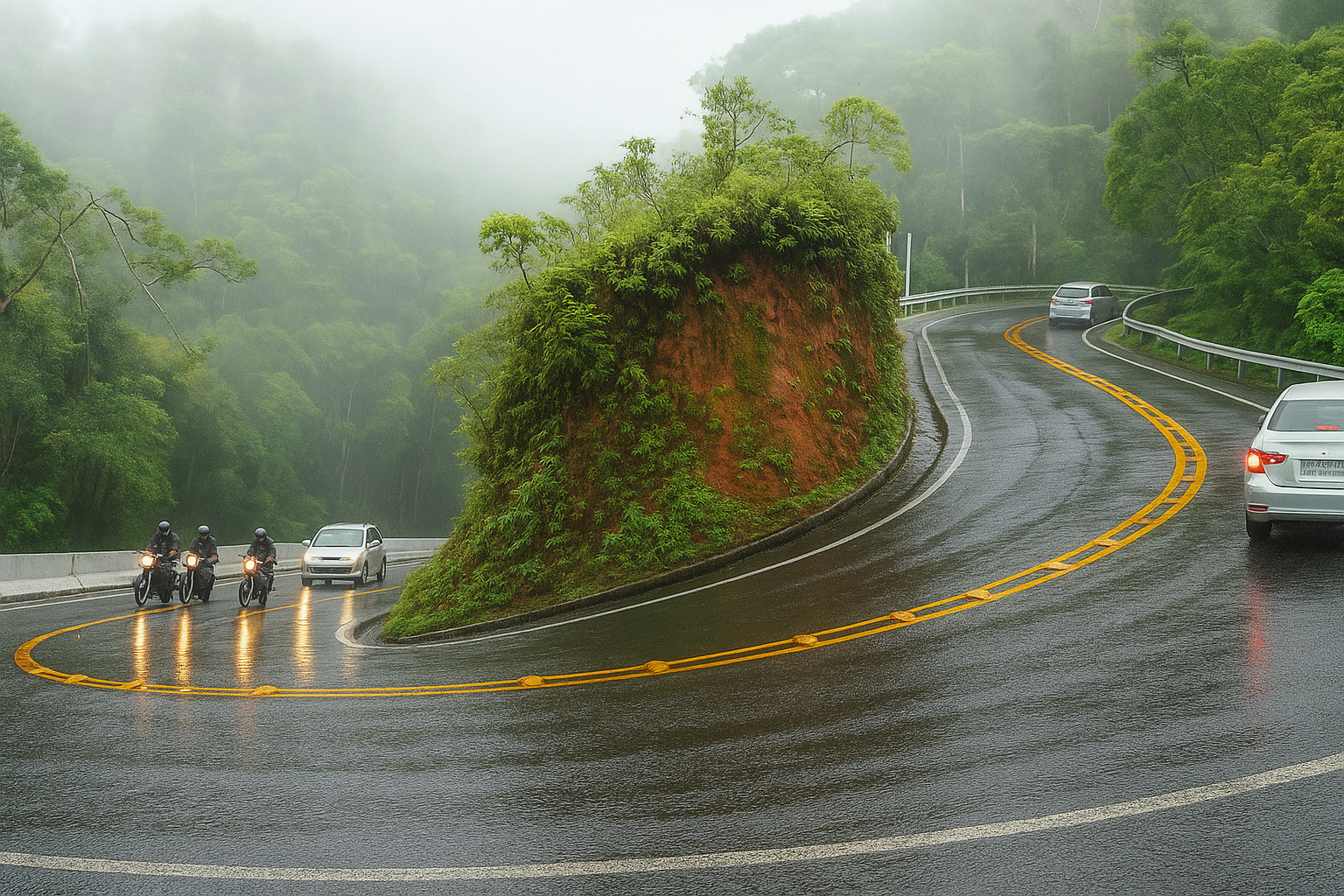 Trecho da Rodovia Oswaldo Cruz interditado com cones e viaturas do DER em Ubatuba.
