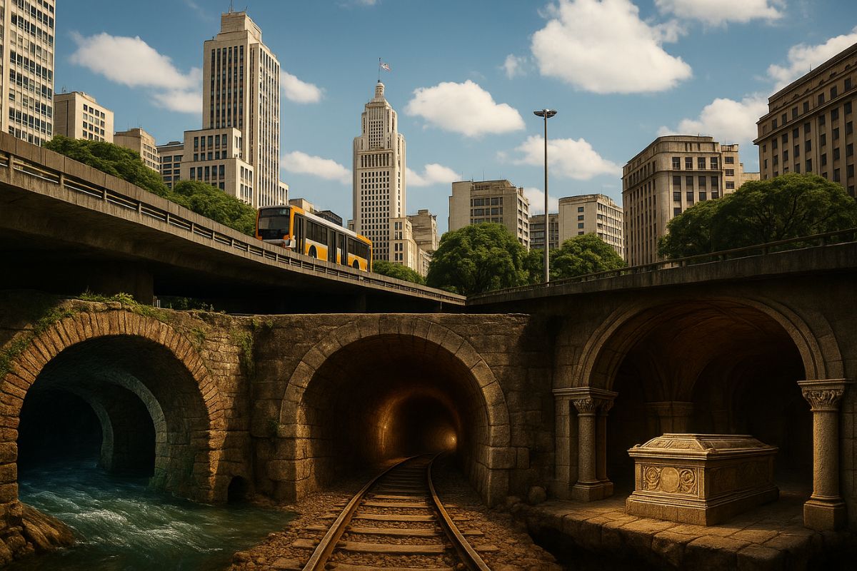 Explore a São Paulo subterrânea: túneis, criptas, rios soterrados e o metrô revelam a cidade escondida sob o concreto.