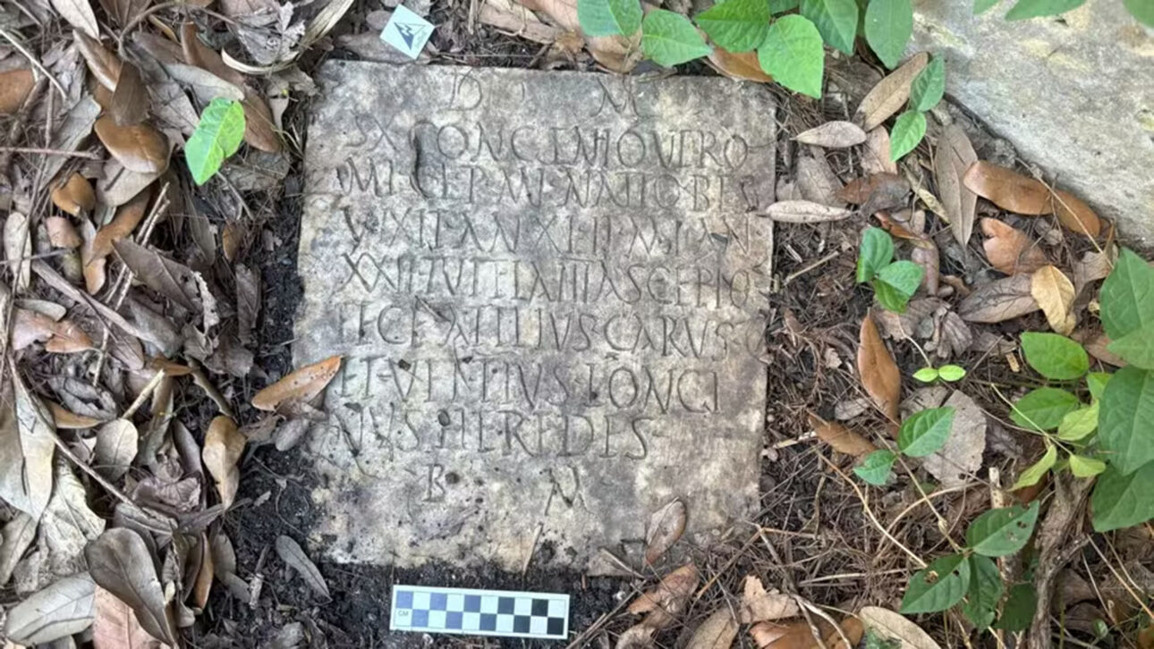 Casal limpa o quintal e encontra por acaso pedra com escritura misteriosa