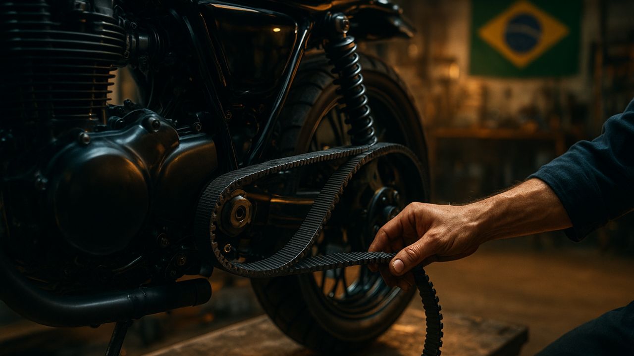 Correia de carro na moto Inovação de oficina pode decretar o fim da corrente e desafiar a indústria de peças