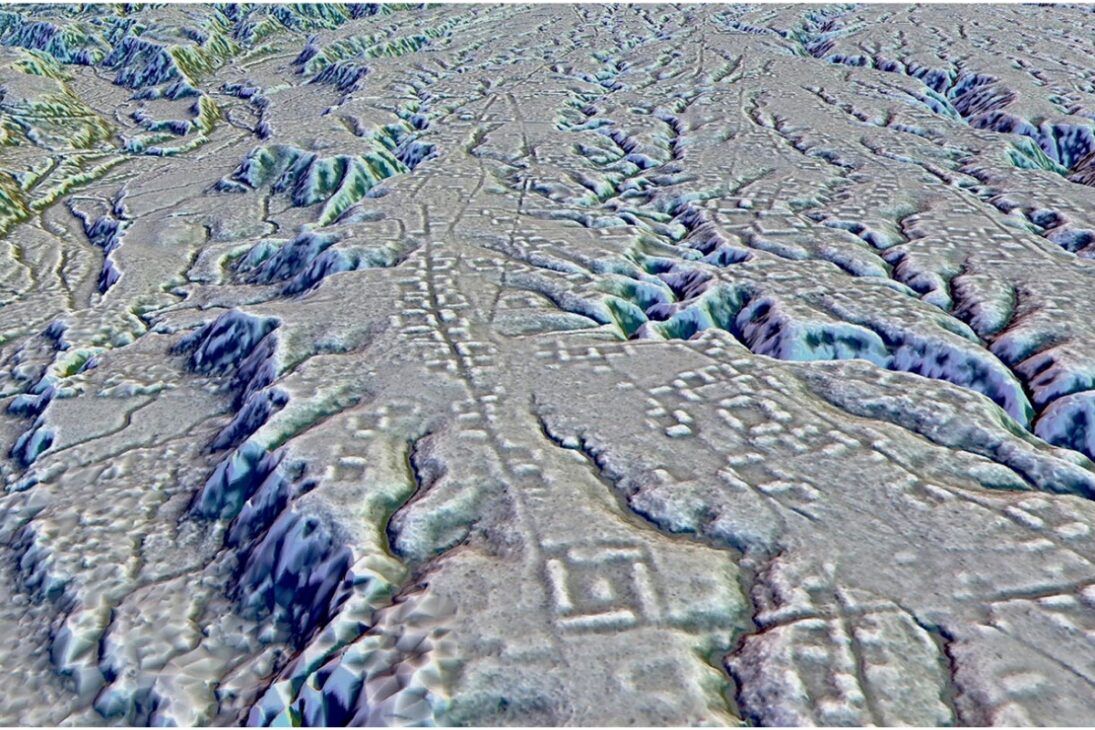 Um mapa lidar da cidade de Kunguints, na Amazônia equatoriana, revela ruas antigas repletas de casas. Antoine Dorison e Stéphen Rostain