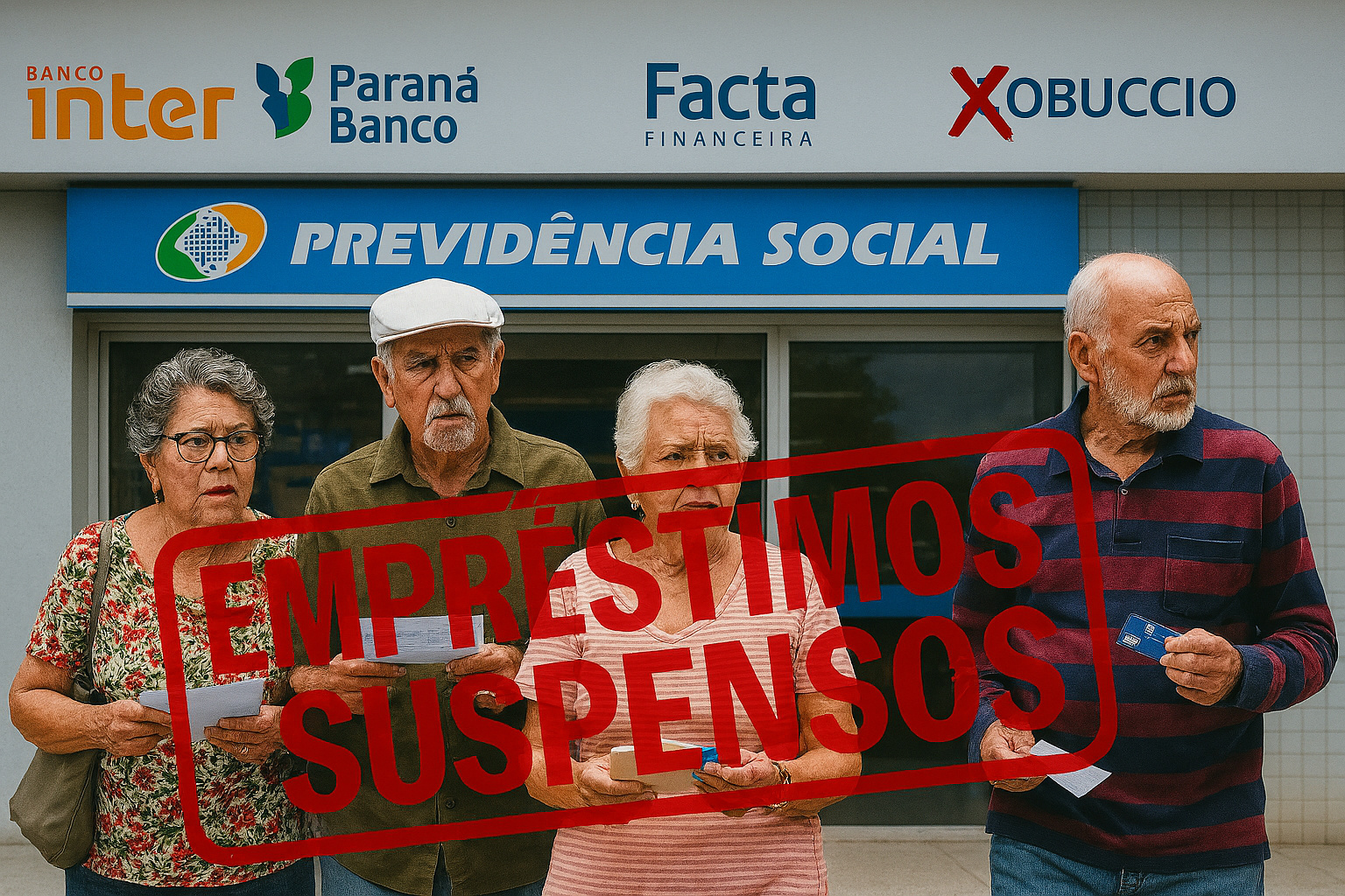 INSS suspende novos empréstimos consignados de quatro bancos: Banco Inter, Paraná Banco, Facta Financeira e Cobuccio; proibição imediata de novas operações com aposentados