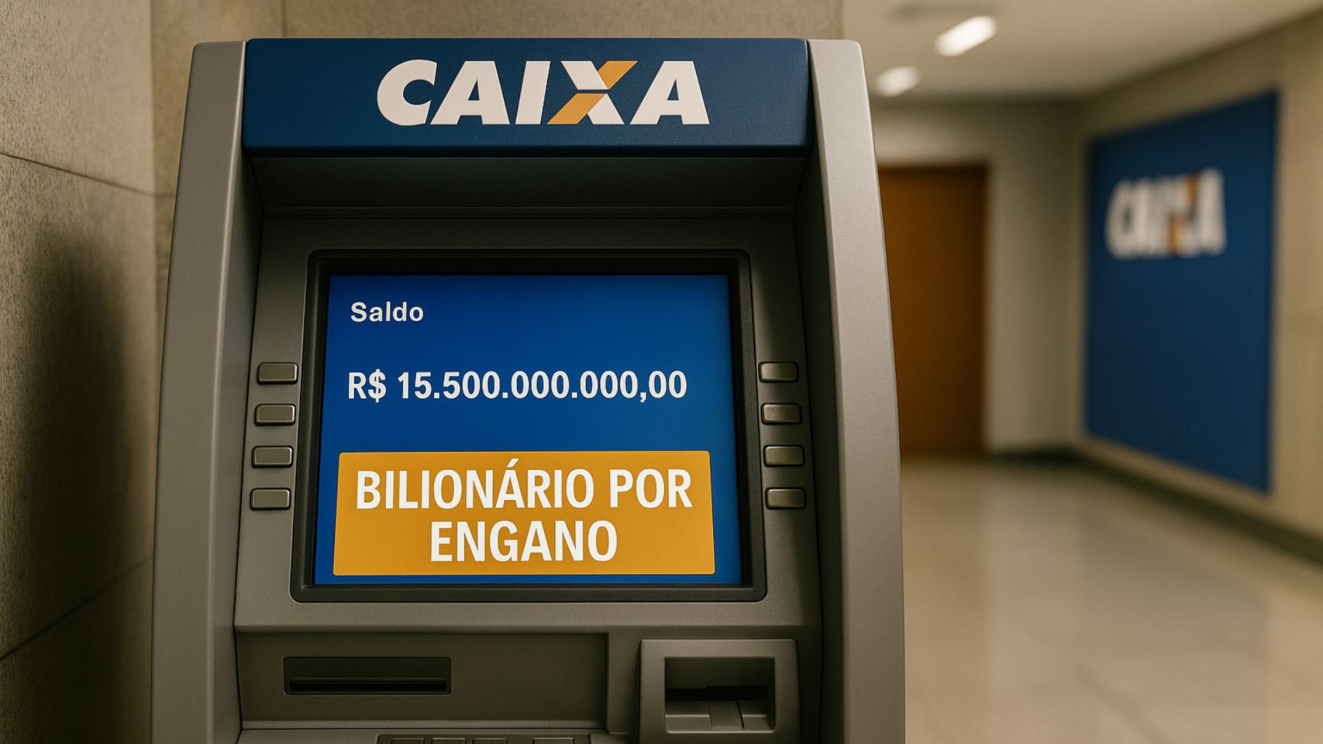 Cliente recebeu R$ 15,5 bilhões por erro bancário e teve conta bloqueada. Justiça reconheceu falha e fixou indenização simbólica de R$ 1 mil.