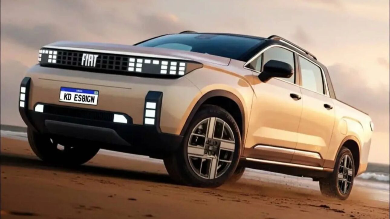 Nova Fiat Strada 2027 terá motor híbrido 1.0 turbo, novo design inspirado no Grande Panda e interior totalmente digital.