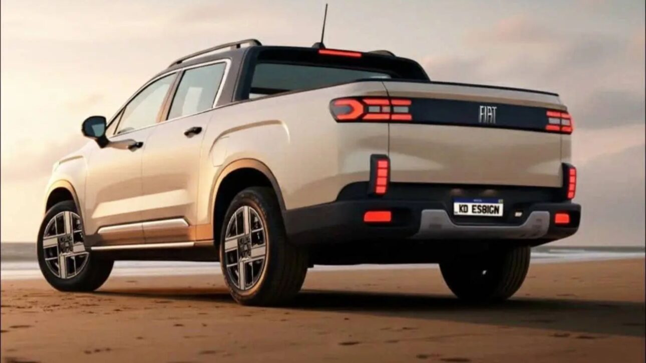 Nova Fiat Strada 2027 terá motor híbrido 1.0 turbo, novo design inspirado no Grande Panda e interior totalmente digital.
