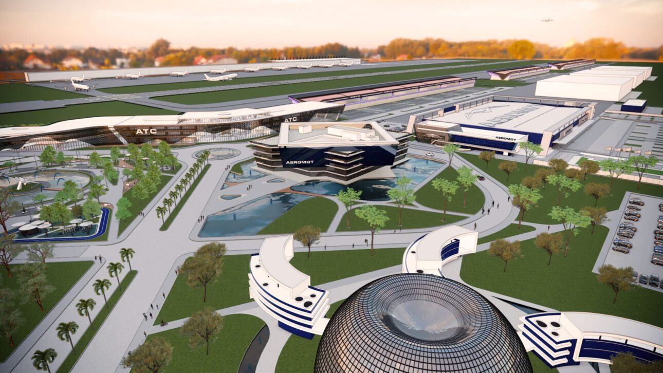 Projeto da pista e infraestrutura logística do AeroCITI em Guaíba, com integração rodoviária, fluvial e aérea para aviação executiva.” (Imagem: Aeromot Projeto)